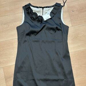 Liz Claiborne Black Satin Pleated Rosette Neck Dress 12 - Y2K Cocktail Old Money